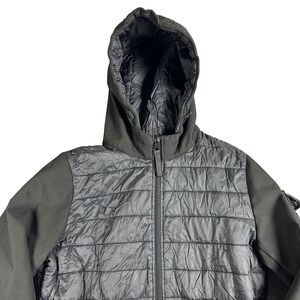 Lauren Ralph Lauren Women's Black Quilted Hybrid Zip Up Hooded Jacket Size L